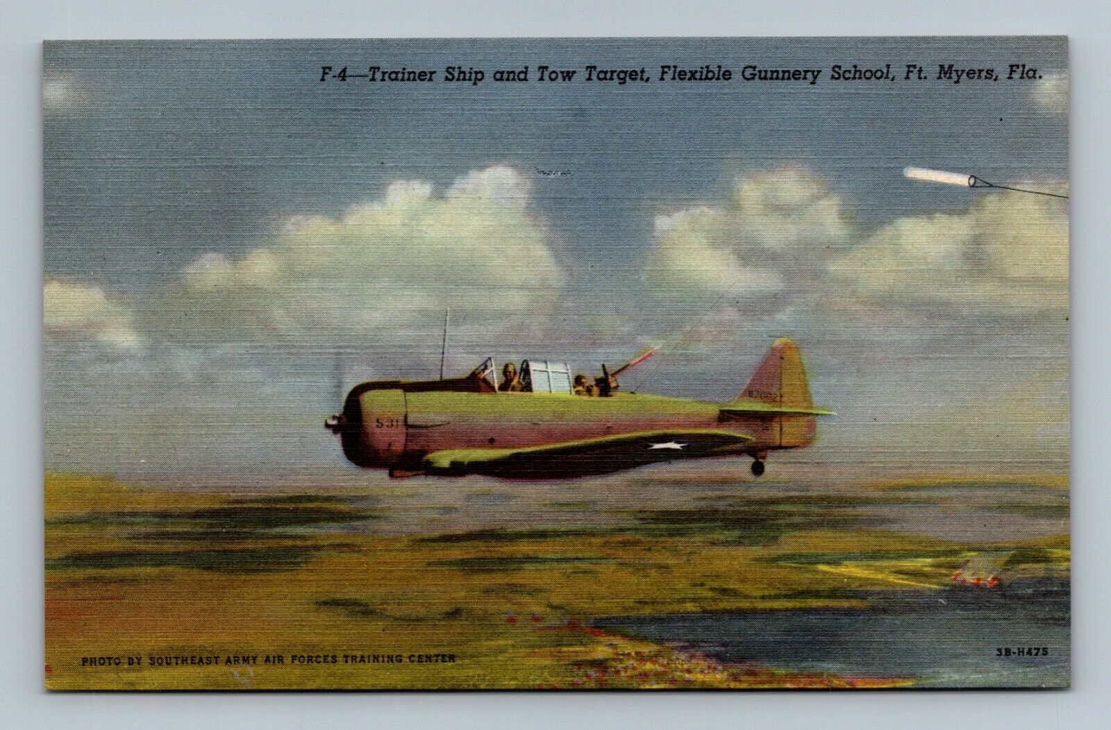 F-4 trainer ship and tow target Flexible gunnery School Ft. Myers FL postcard