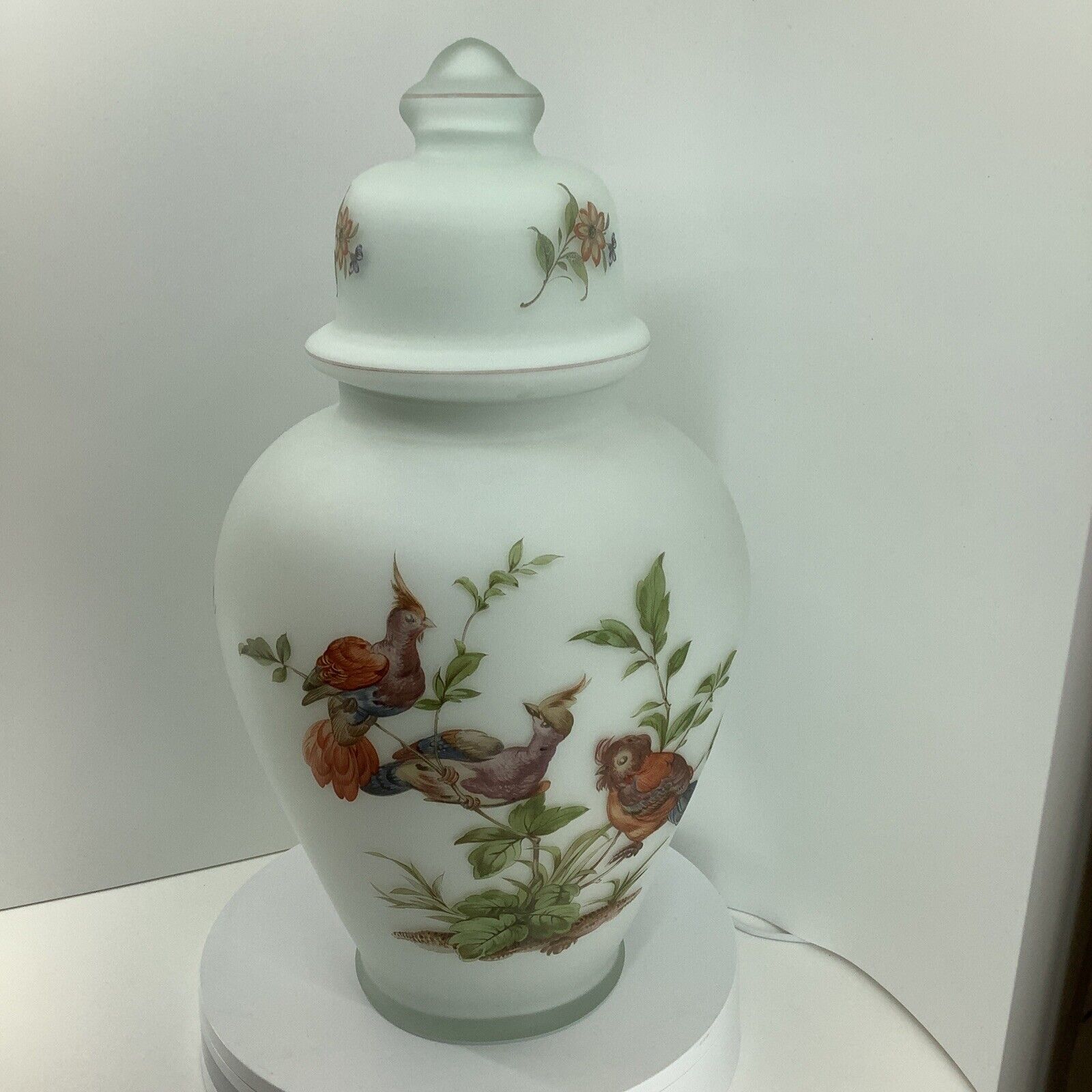 Vintage Norlean Hand Painted Frosted Ginger Jar Made In Italy Stunning 16”