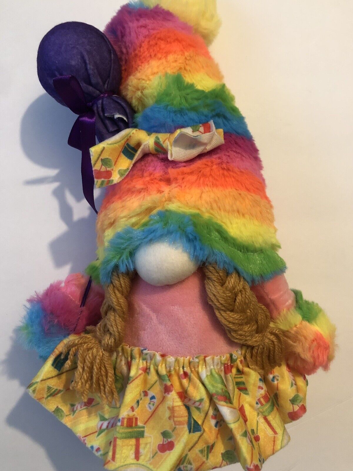 Rainbow Colored 12” Gnome Holding Balloon Shelf Display Collectible Plush