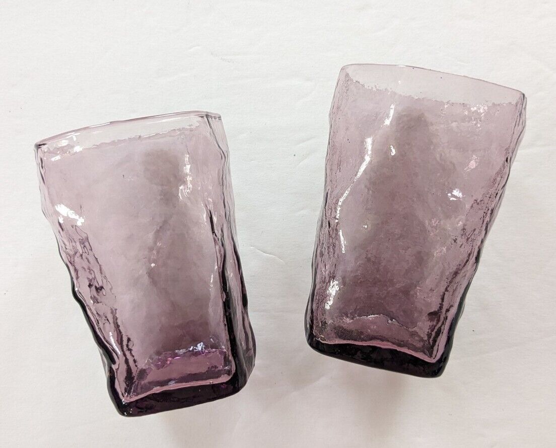 2 Morgantown Seneca Crinkle Tumblers Juice Glass Pair Amethyst Purple Pink 4 1/8