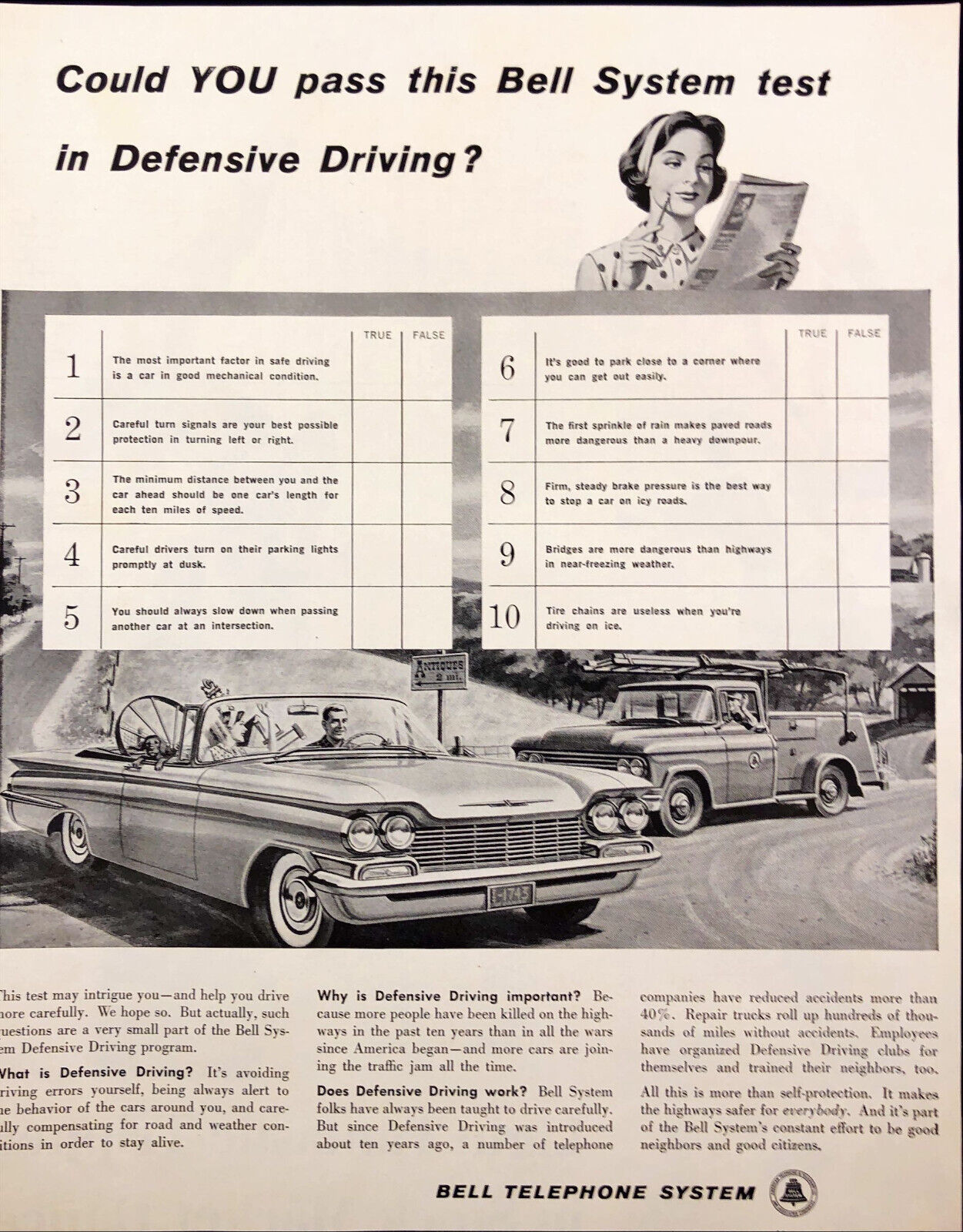 1960  Bell Telephone System Vintage Print Ad Auto Defensive Driving
