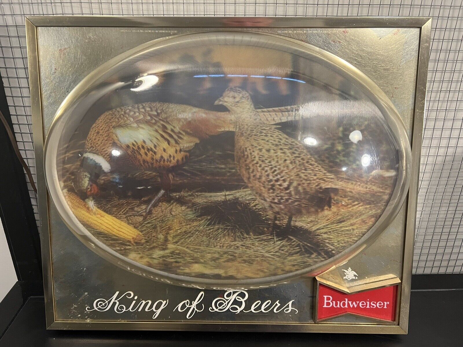 Vintage 60s Budweiser King of Beers Lighted Bubble Dome Pheasant Sign READ