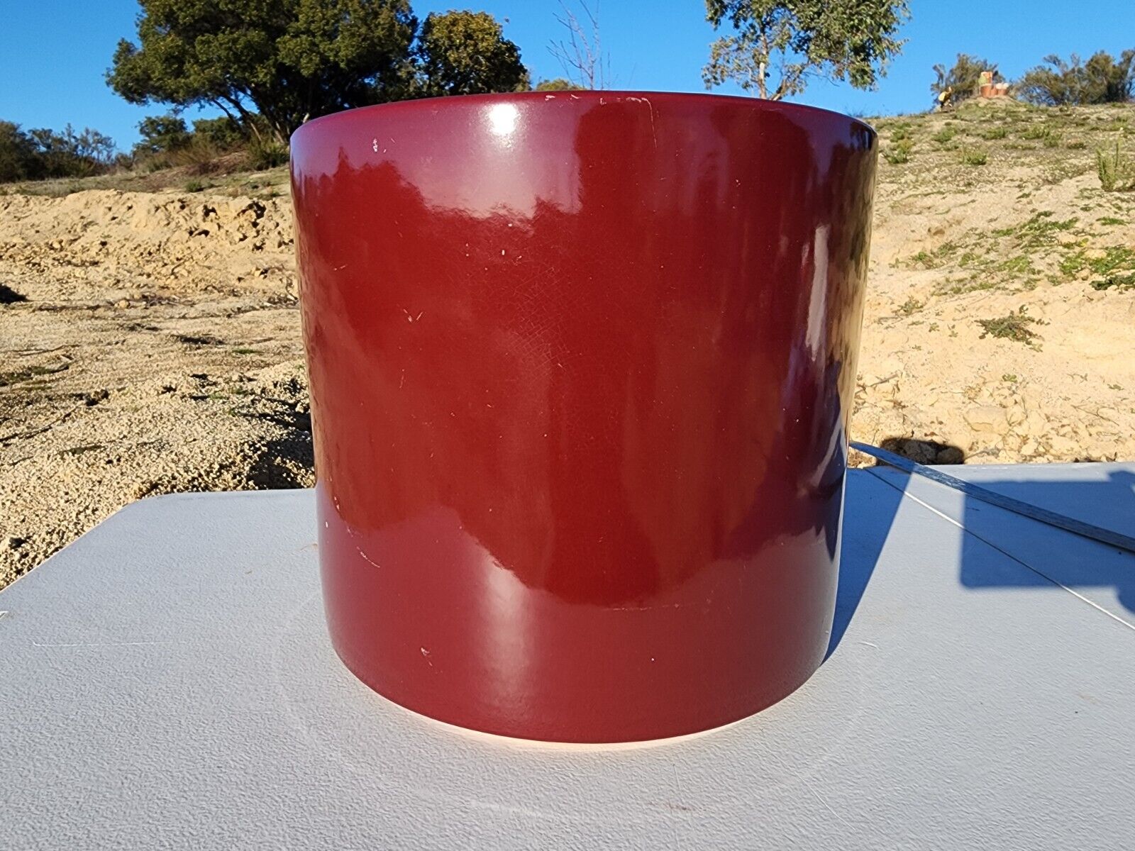 Rare Ruby Red Glossy Gainey Ceramic CA Architectural Cylinder Planter Pot AC-12