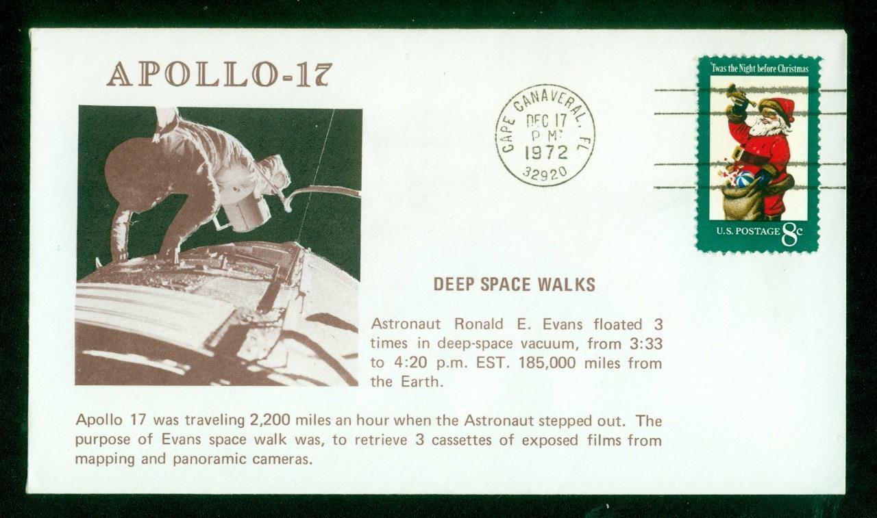 NASA, Cachet Cover, Apollo 17 Deep Space Walks, Cape Canaveral Cancel 1972-12-17