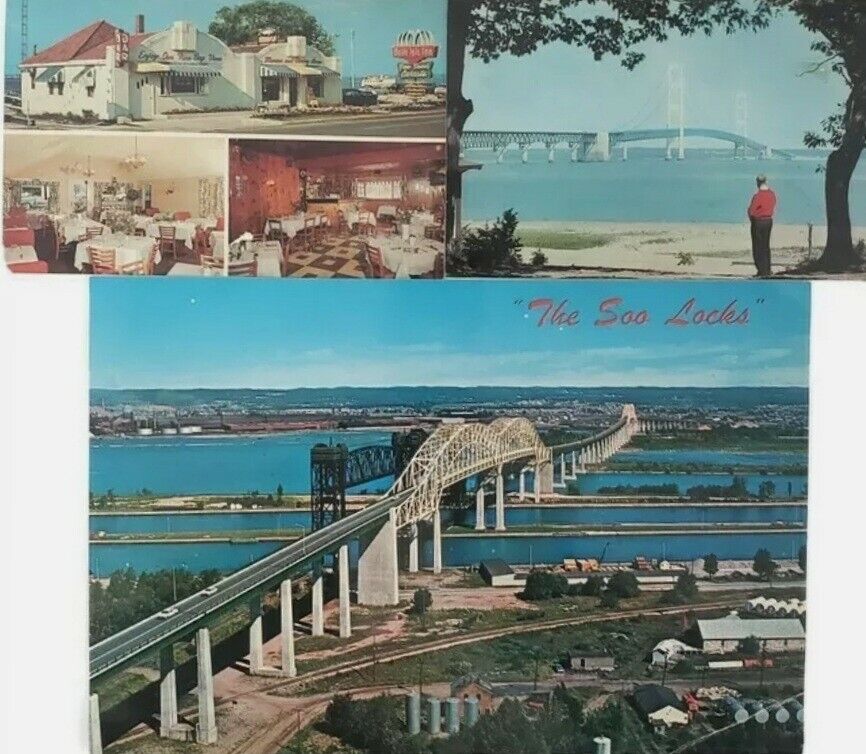 Lot Of 3 Michigan Postcards, 1 Giant Postcard.1960\'s Mackinac Island, Vintage