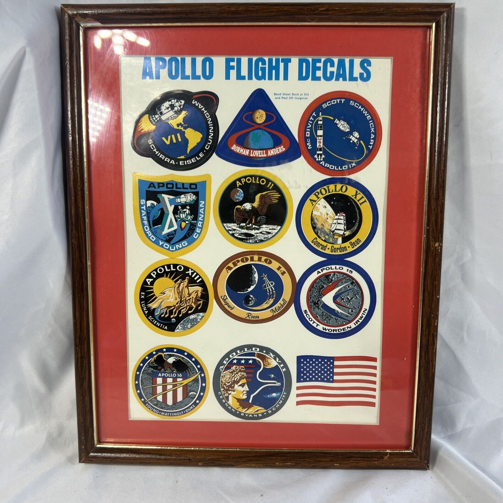 Vintage NASA Apollo 7 THRU 17 Flight Decals Stickers Framed