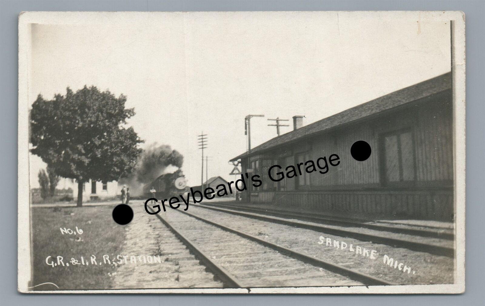 RPPC GR&I GRAND RAPIDS & INDIANA Railroad Depot SAND LAKE MI Real Photo Postcard