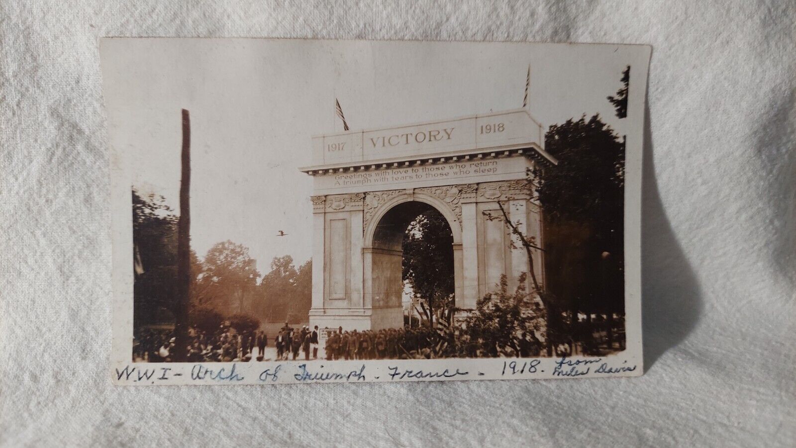 Vtg RPPC WW1 Arch de Triumph With American Troop Memorial 1918-1919 A98