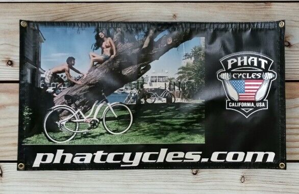 Rare Orig. Mid 2000's PHAT CYCLES Huntington Beach Ca. Cruiser Bike Promo Banner