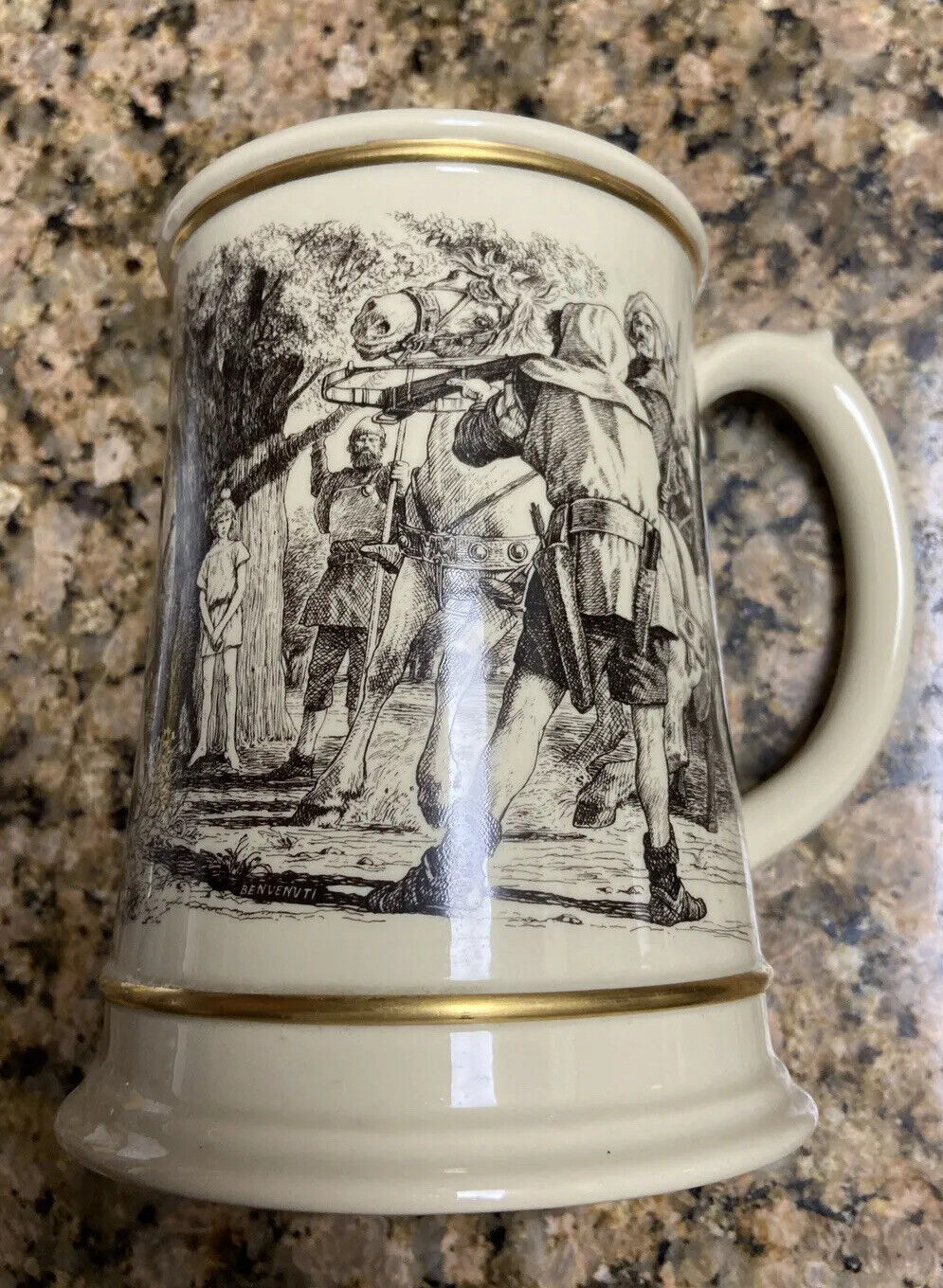 Father’s Day 1979 Medieval Knights Tall Black & White Illustrated Beer Mug MINT