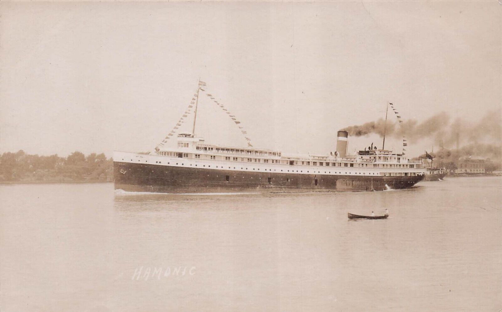 RPPC SS Hamonic Great Lakes Burned Steamer Ship Harbor Photo Postcard E5