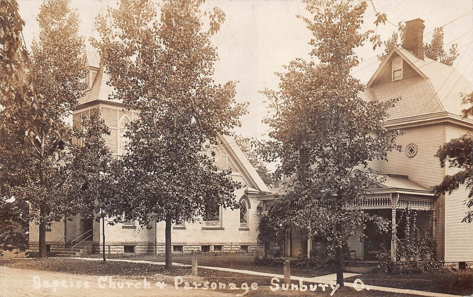 RPPC Sunbury OH Ohio Baptist Church Delaware County Photo Vtg Postcard X9