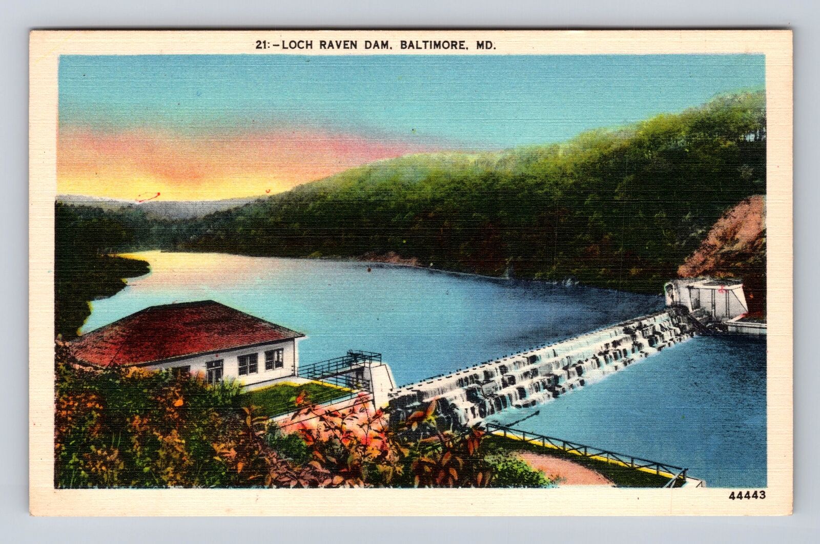 Baltimore MD-Maryland, Loch Raven Dam, Aerial, Antique, Vintage Postcard