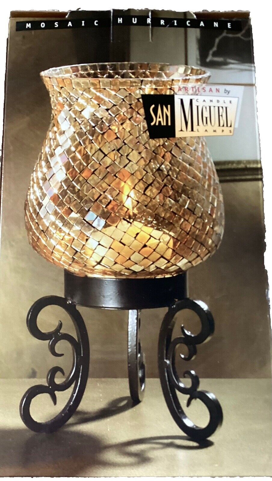 Vintage Amber  San Miguel  Gold Hurricane Table Lamp/Candle