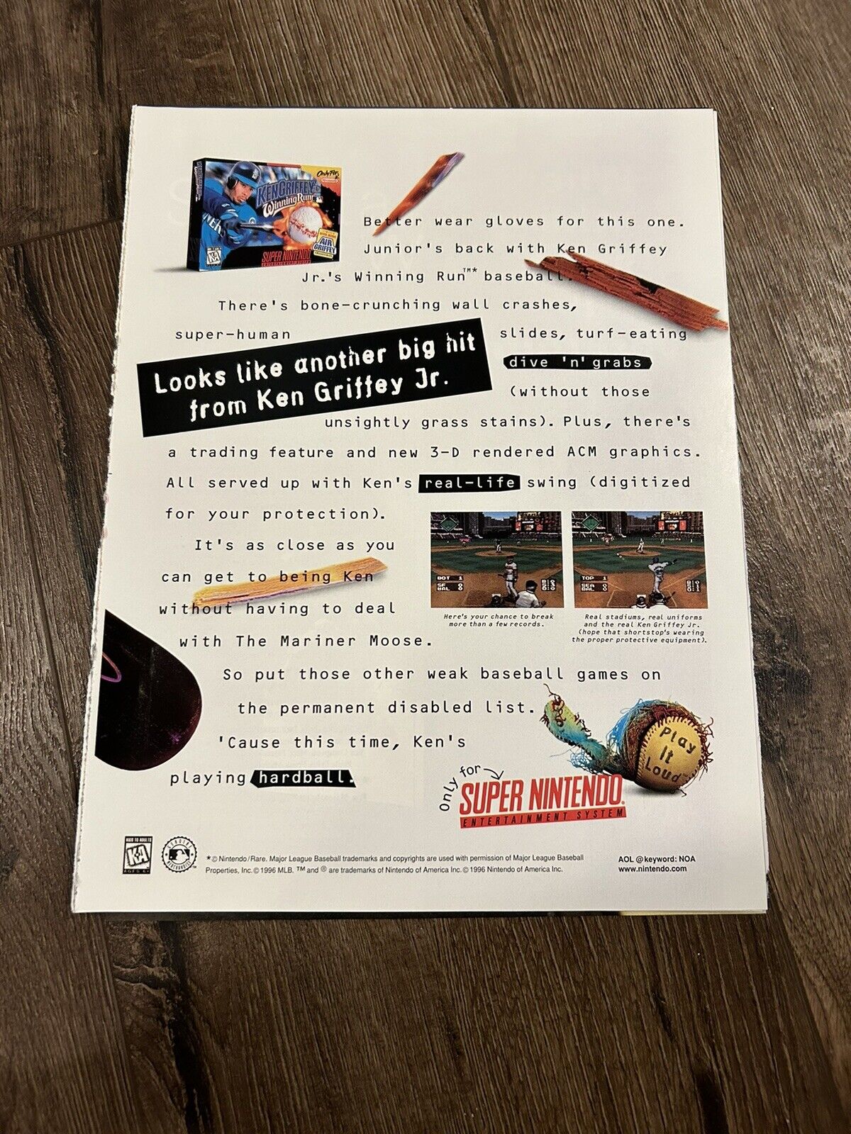 KEN GRIFFEY JR SUPER NINTENDO Poster Print Ad Photo VIDEO GAME Winning Run 8”x11