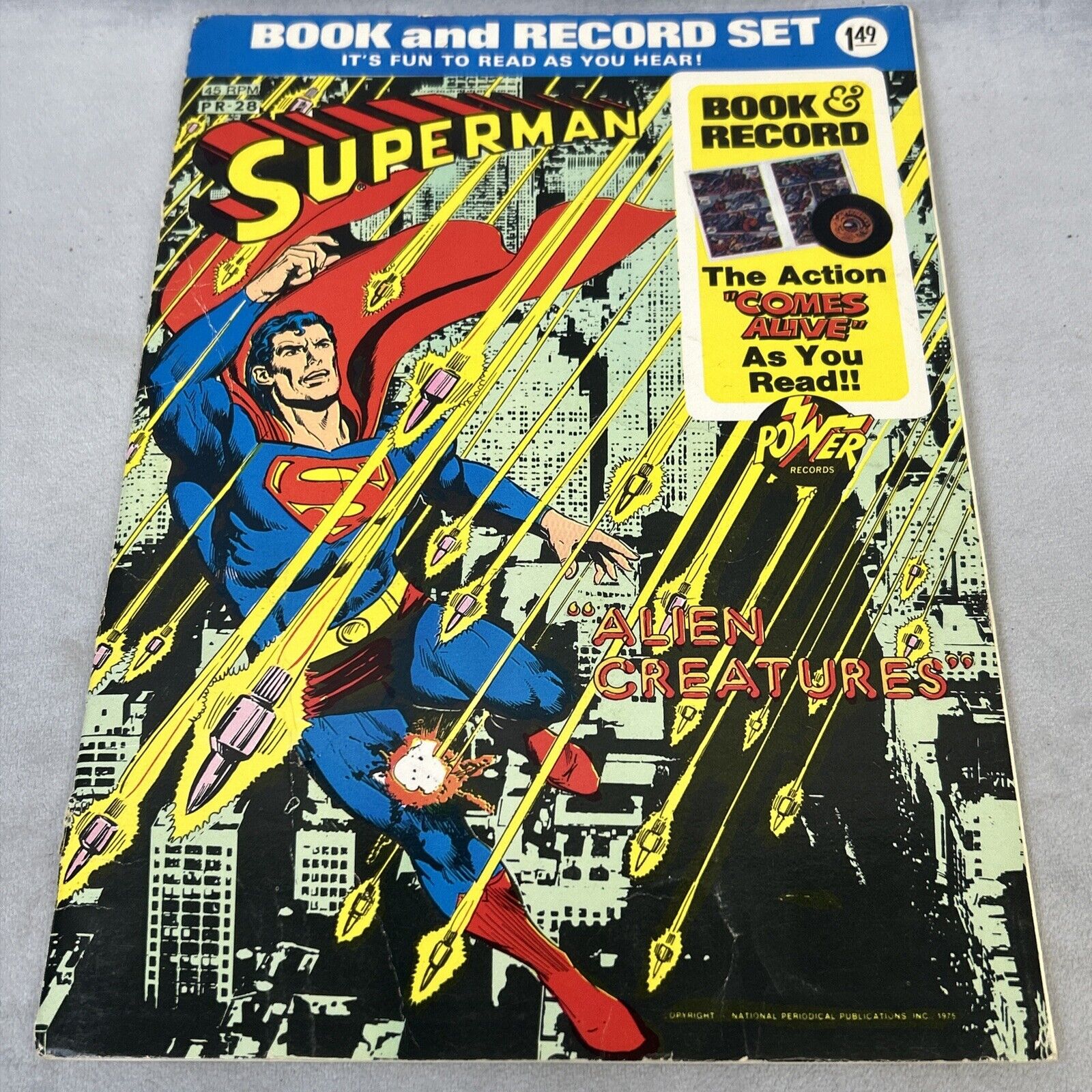 Superman Alien Creatures Book And Record Set 1975 Power Records Comic 45 RPM
