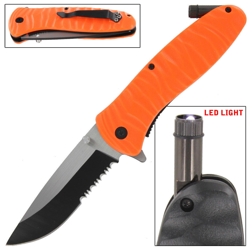 Code Orange Emergency Serrated Flashlight Pocket Knife -Hazardous Disaster Ready