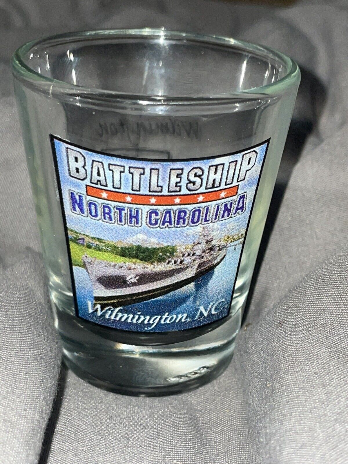 US Navy Battleship USS North Carolina Shot Glass Wilmington, NC