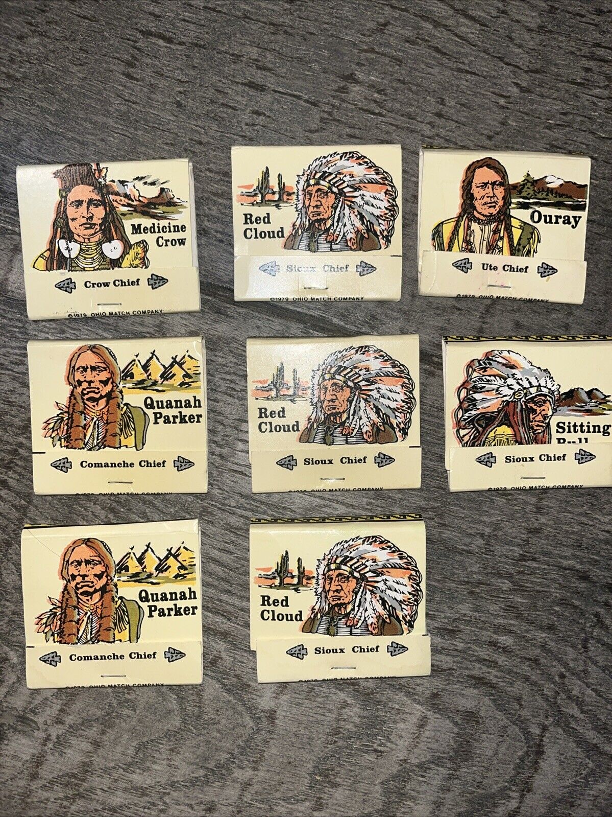 Vintage 1979 Ohio Match Company Native American Chiefs Matchbooks *Used*