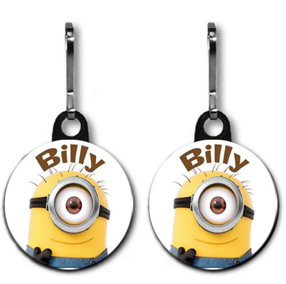 Minion Zipper Pulls, Set of Two 1.5 Inch Zipper Pulls with the Name You Choose