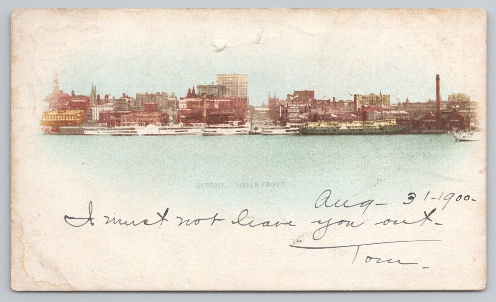 Water Front Skyline Detroit Michigan c1898 Postcard, Private Mailing Card 0648