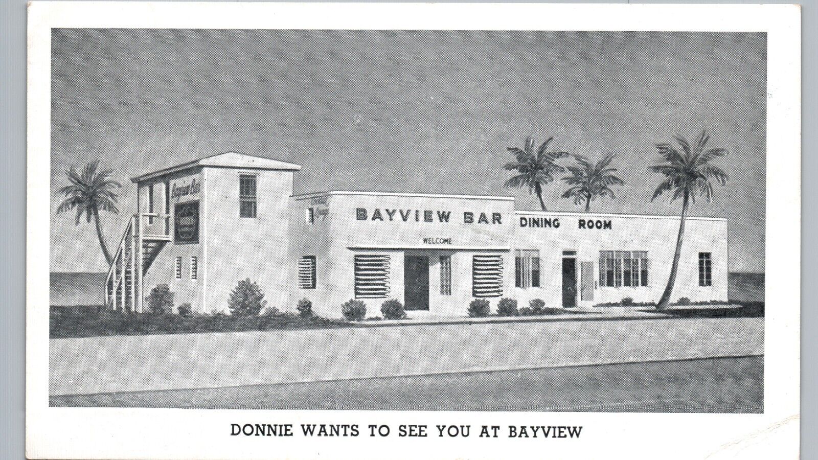 BAYVIEW BAR & DINER 1940s  tavernier fl antique postcard florida keys key largo