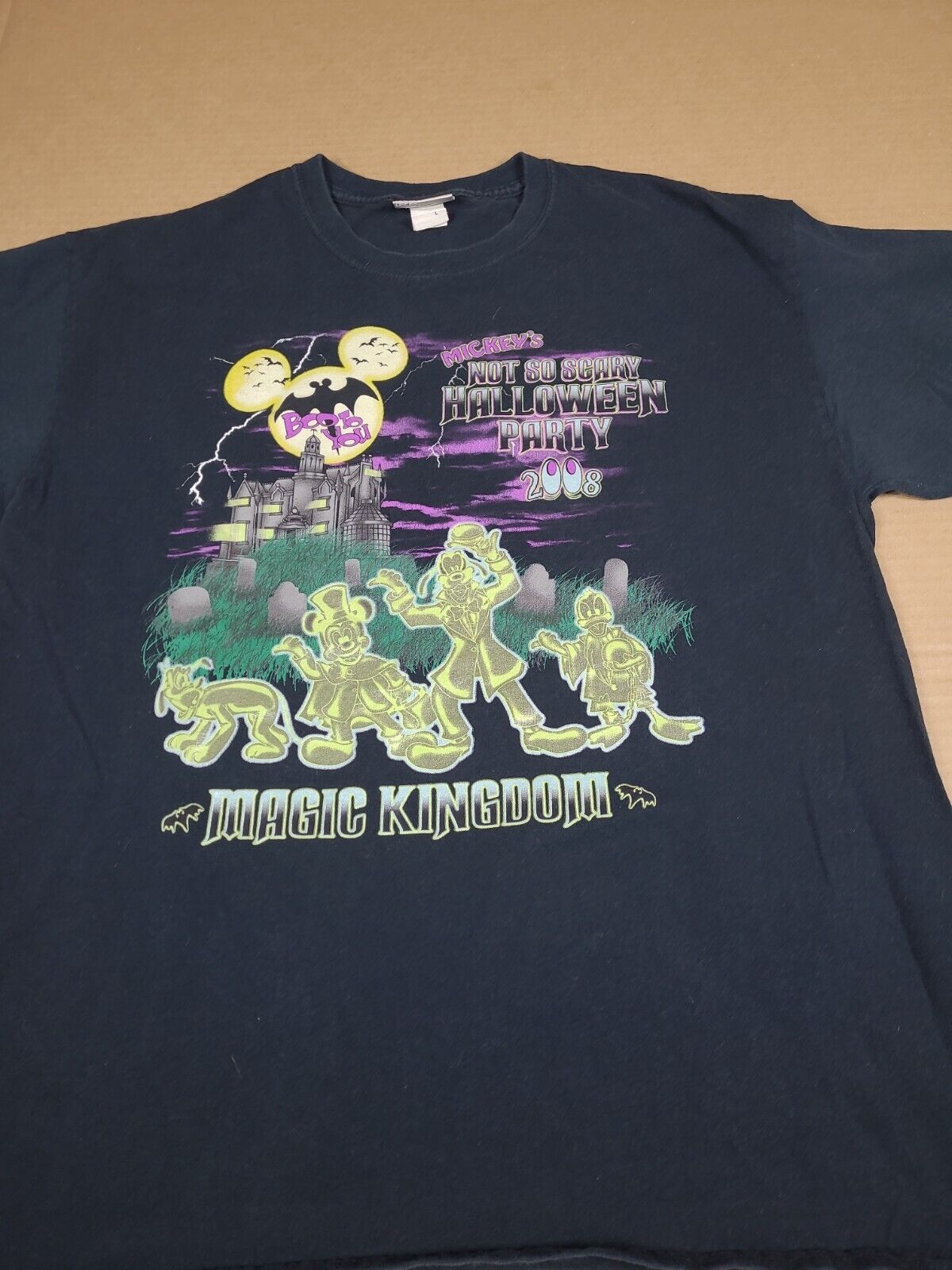 Vtg Y2k 2008  Disney Glow In Dark Mickey’s Halloween Party T-Shirt Sz L Haunted 