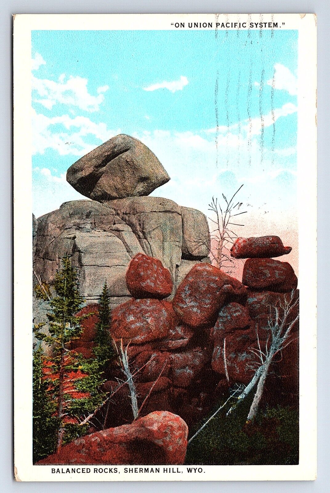 Postcard Balanced Rocks Sherman Hill Wyoming Union Pacific Railroad System WY
