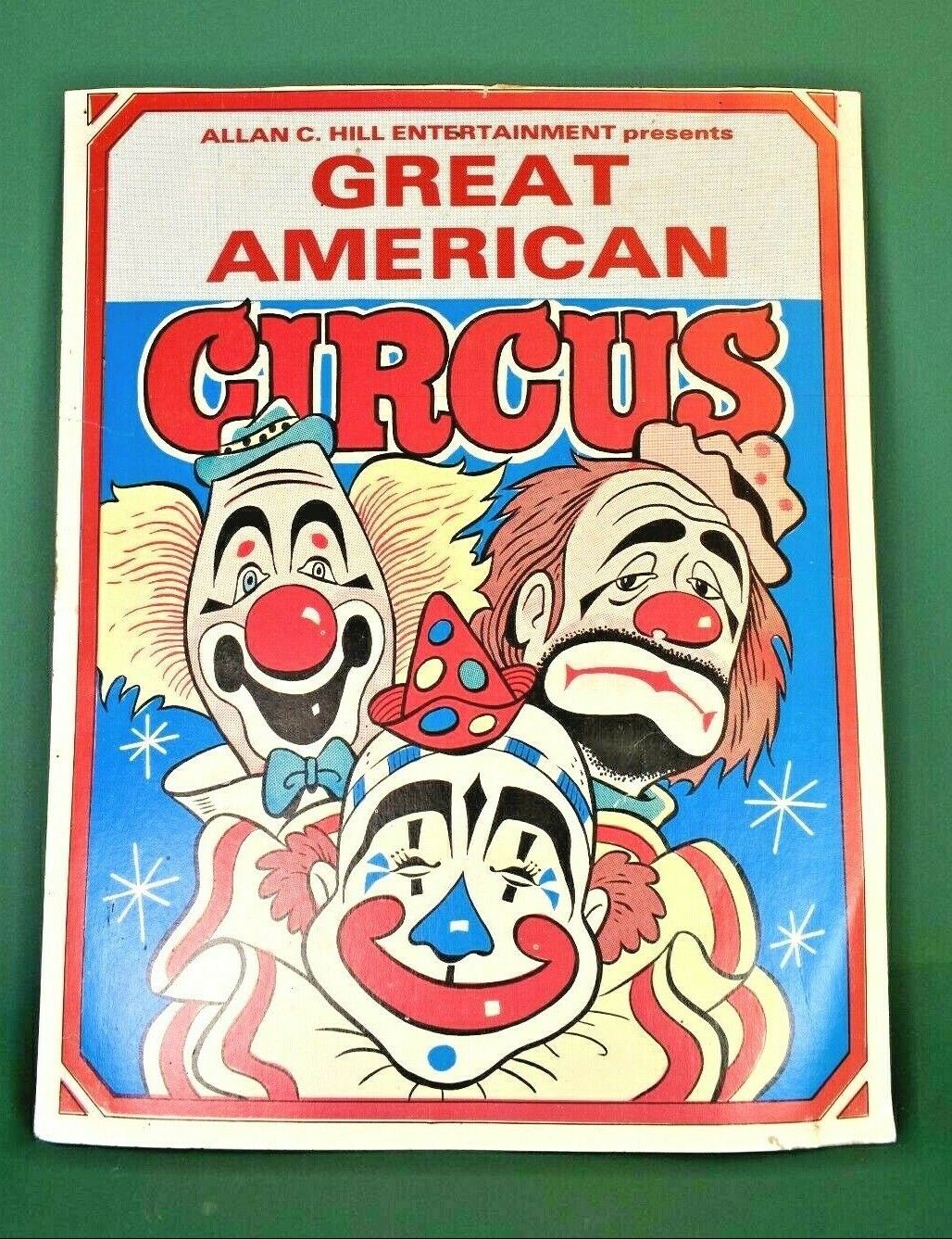 Vintage Allan C. Hill Entertainment GREAT AMERICAN CIRCUS Clowns Sign Art