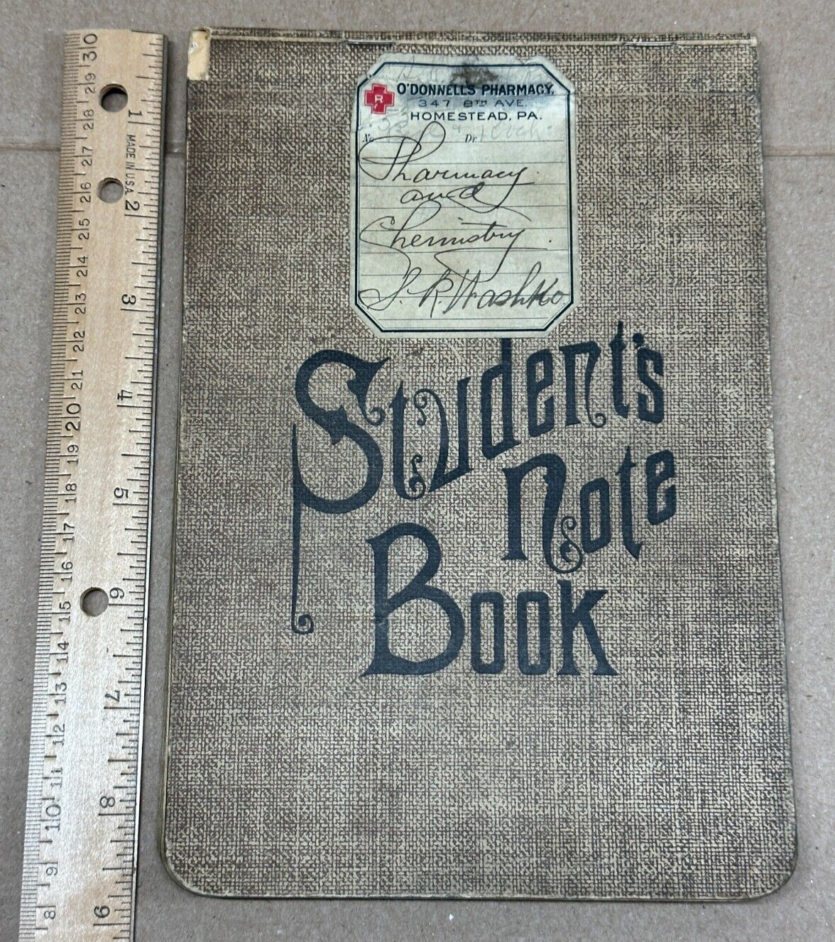 #3 1909 University of Pittsburgh Pharmacy student handwritten classroom notebook
