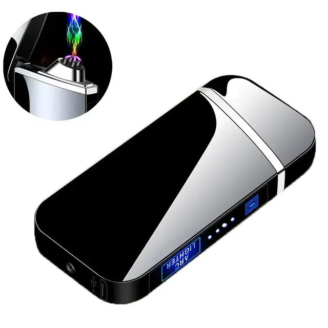 Electric Butane Metal Torch Lighter Gas Chargeable Windproof Dual Plasma Gadget
