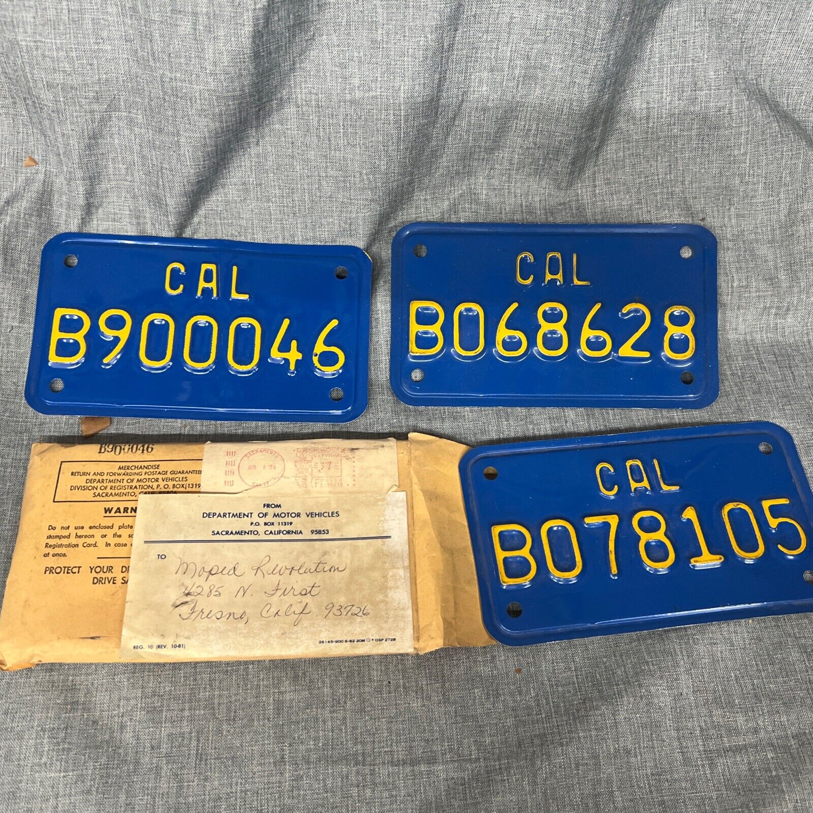 Vintage 1980's Blue & Yellow California MOTORCYCLE License Plates Lot Of 3
