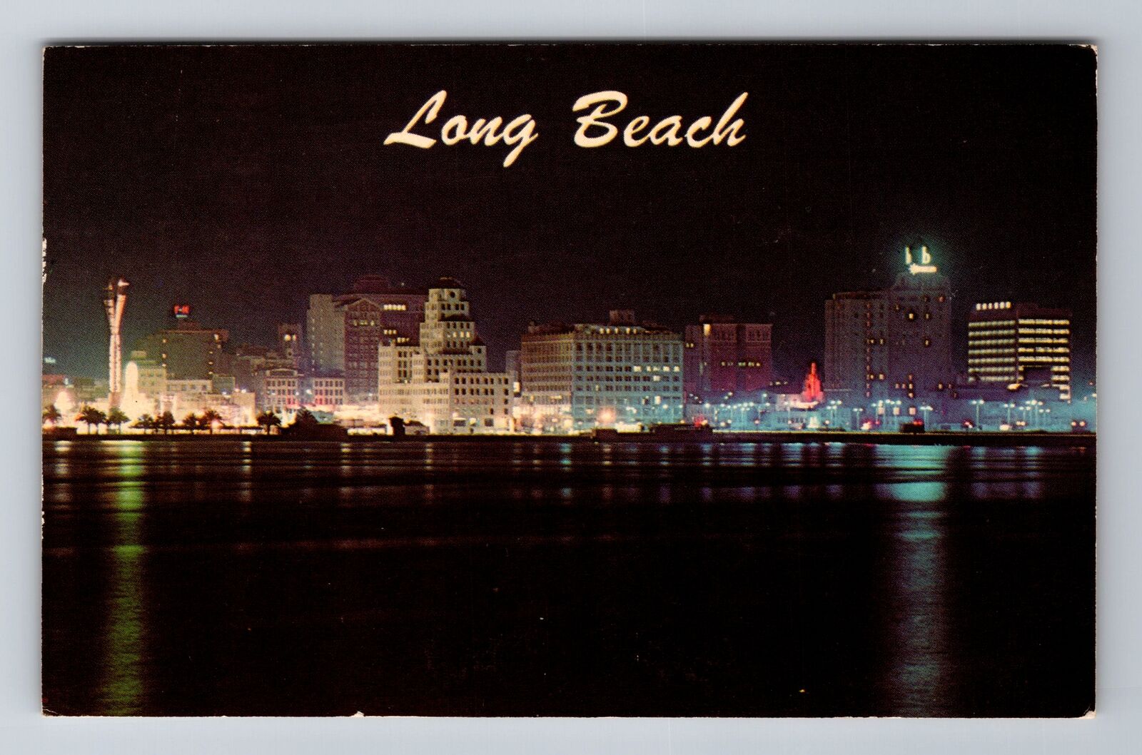 Long Beach CA-California, Long Beach at Night, c1968 Vintage Souvenir Postcard