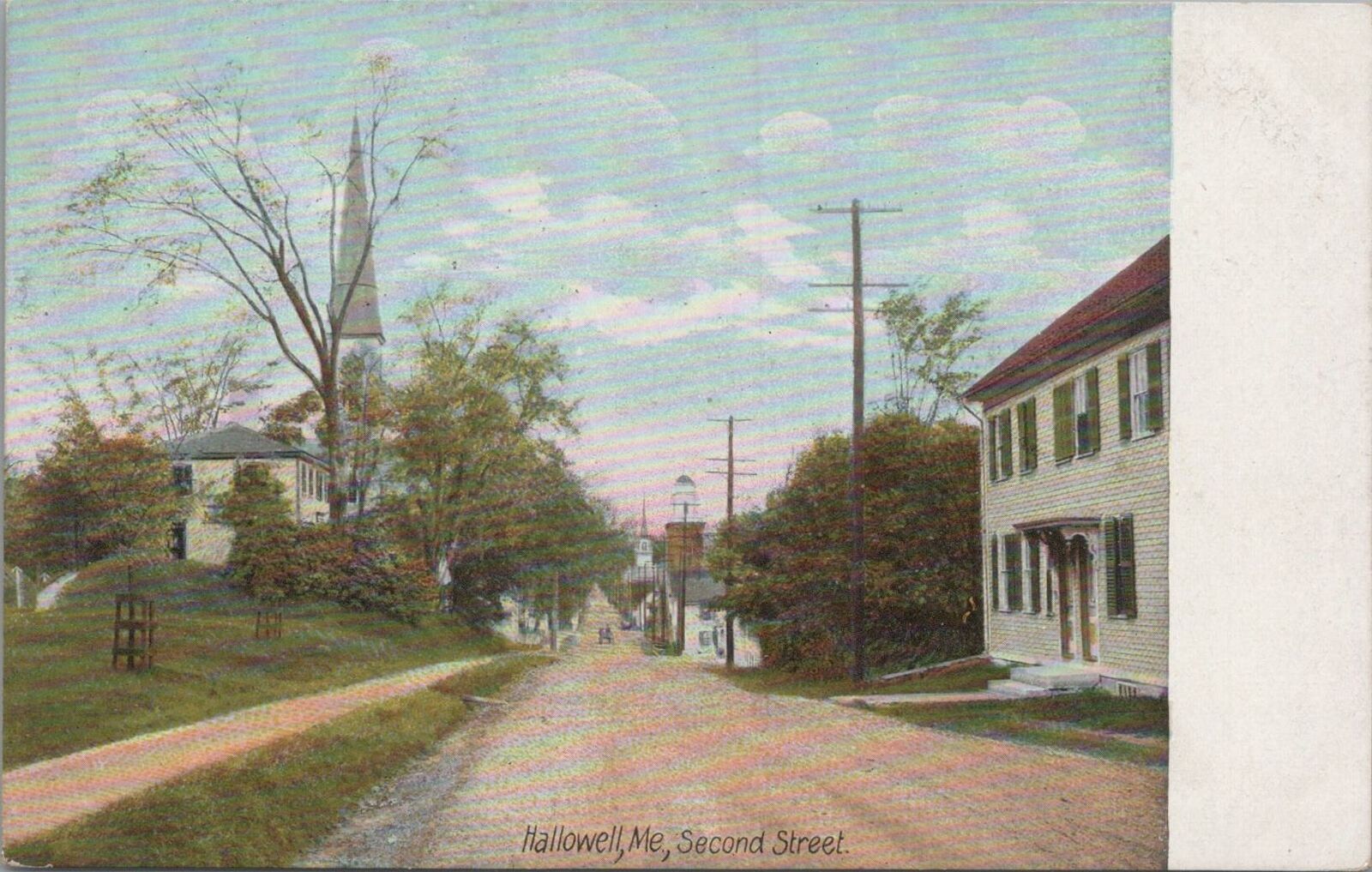 Postcard Second Street Hallowell ME Maine 