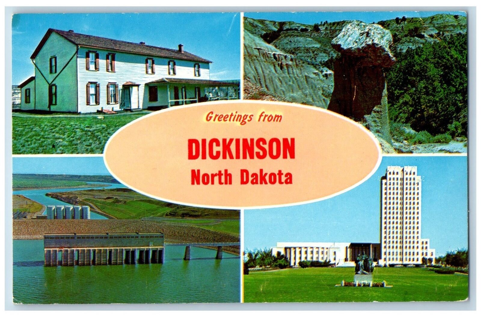 Dickinson North Dakota Postcard Greetings Chateu De Mores State Capitol c1960's