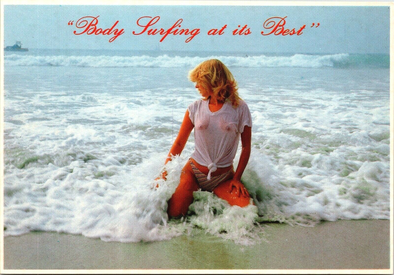Body Surfing at its Best San Diego Girl Postcard Risque Ocean 90's 80's Pinup 