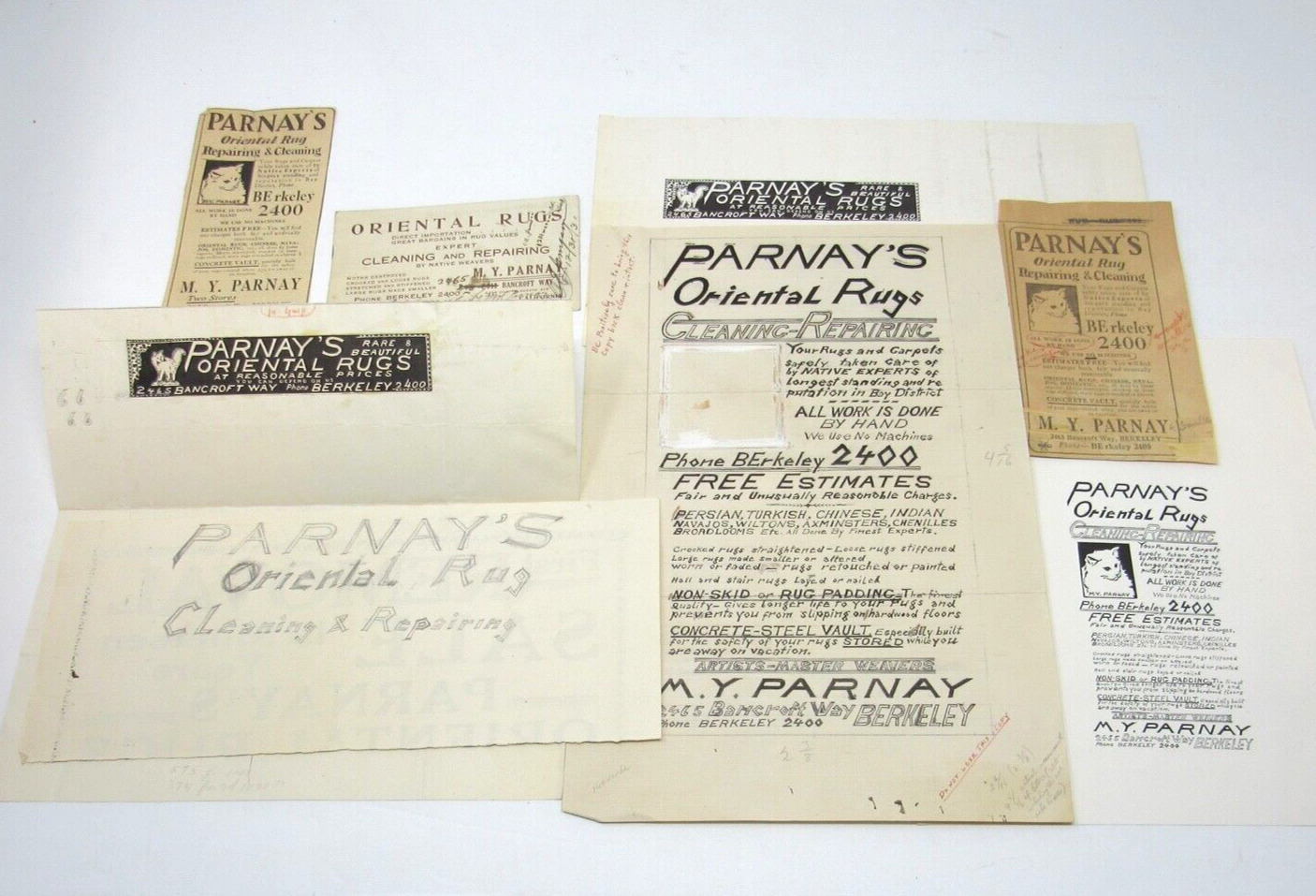 Armenian Oriental Rug Store Berkeley CA Original Advertising Art c1918 LOT (8)