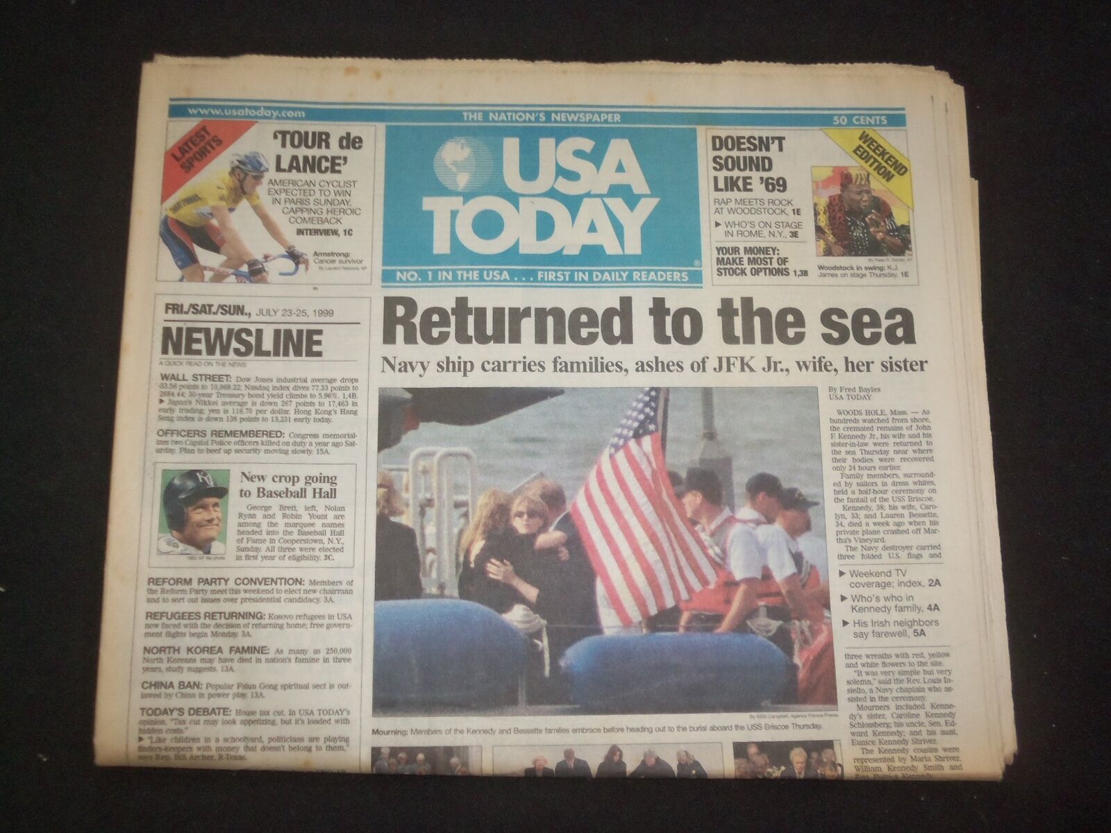1999 JULY 23-25 USA TODAY NEWSPAPER-JFK JR. & WIFE ASHES RETURNED TO SEA-NP 8042