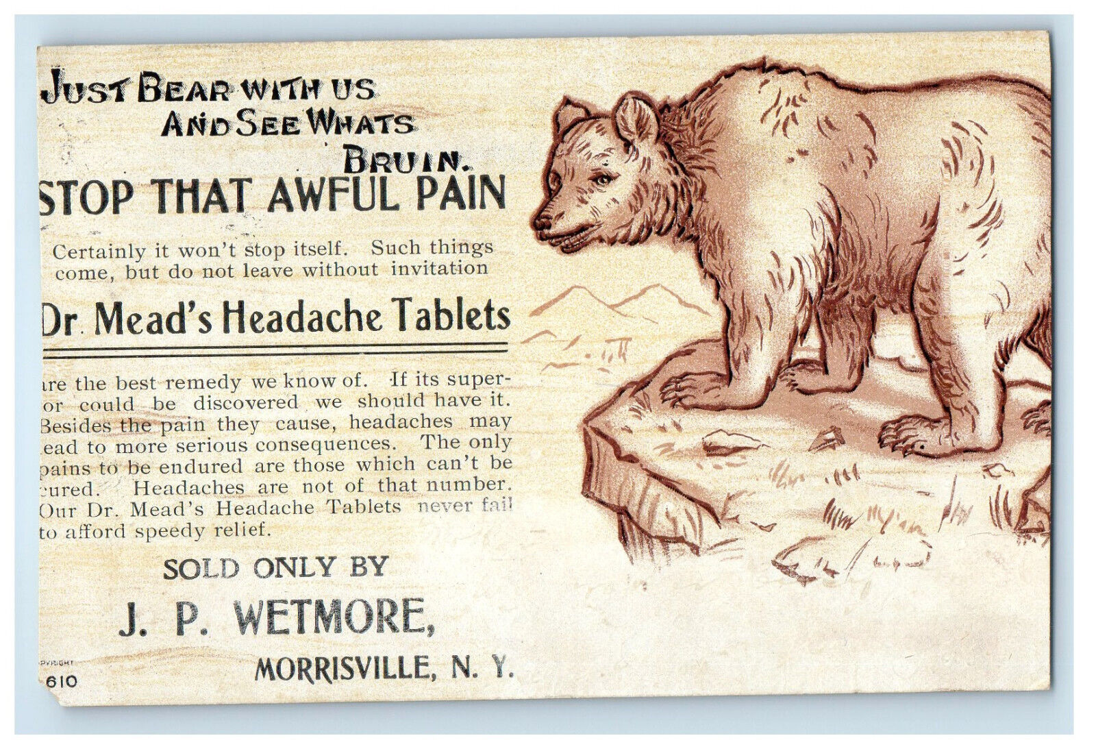1905 Bear Quack Medicine Advertising Mexico New York NY Postcard