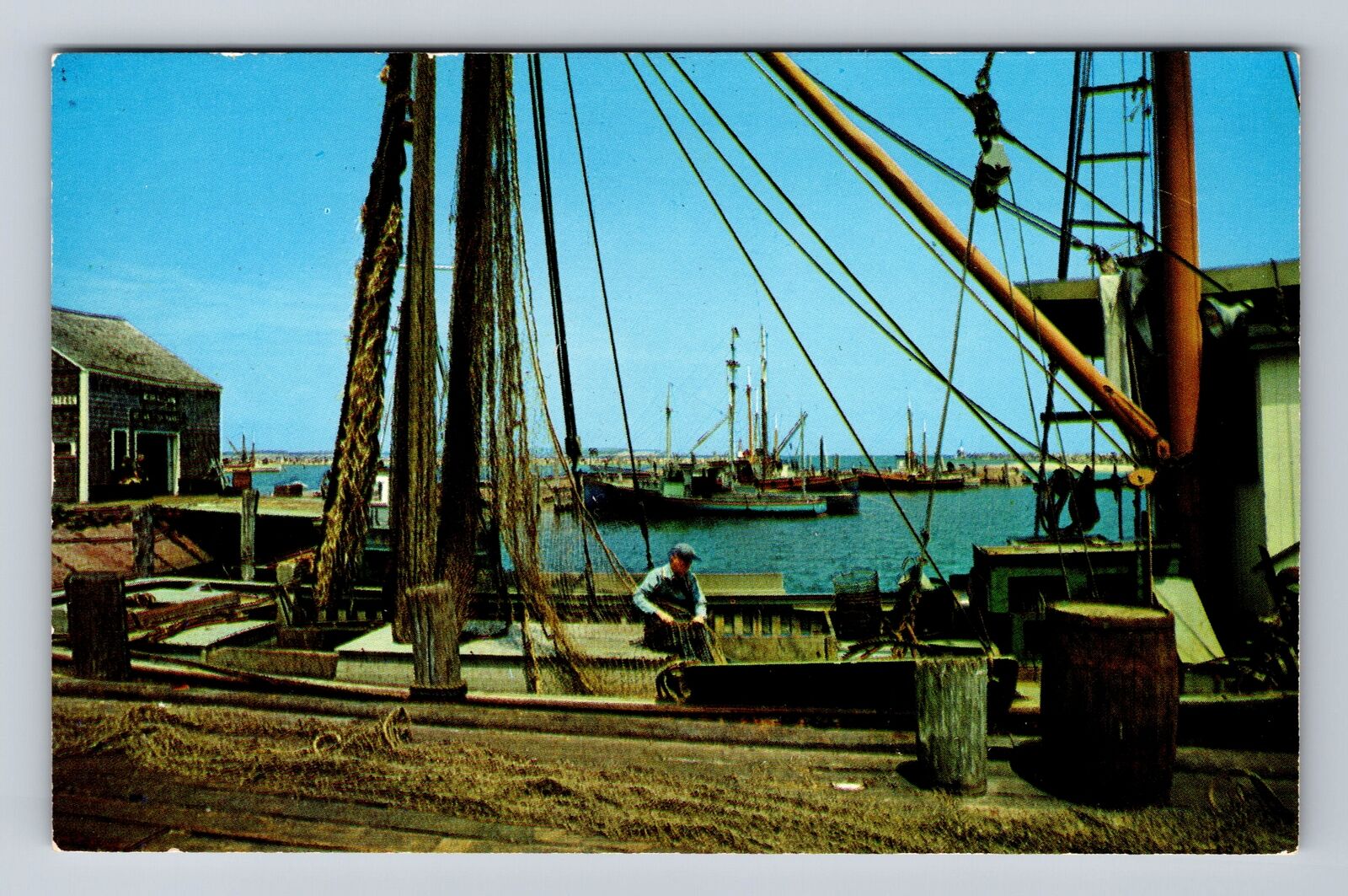 Block Island RI-Rhode Island, Old Harbor, Old Fishing Town, Vintage Postcard
