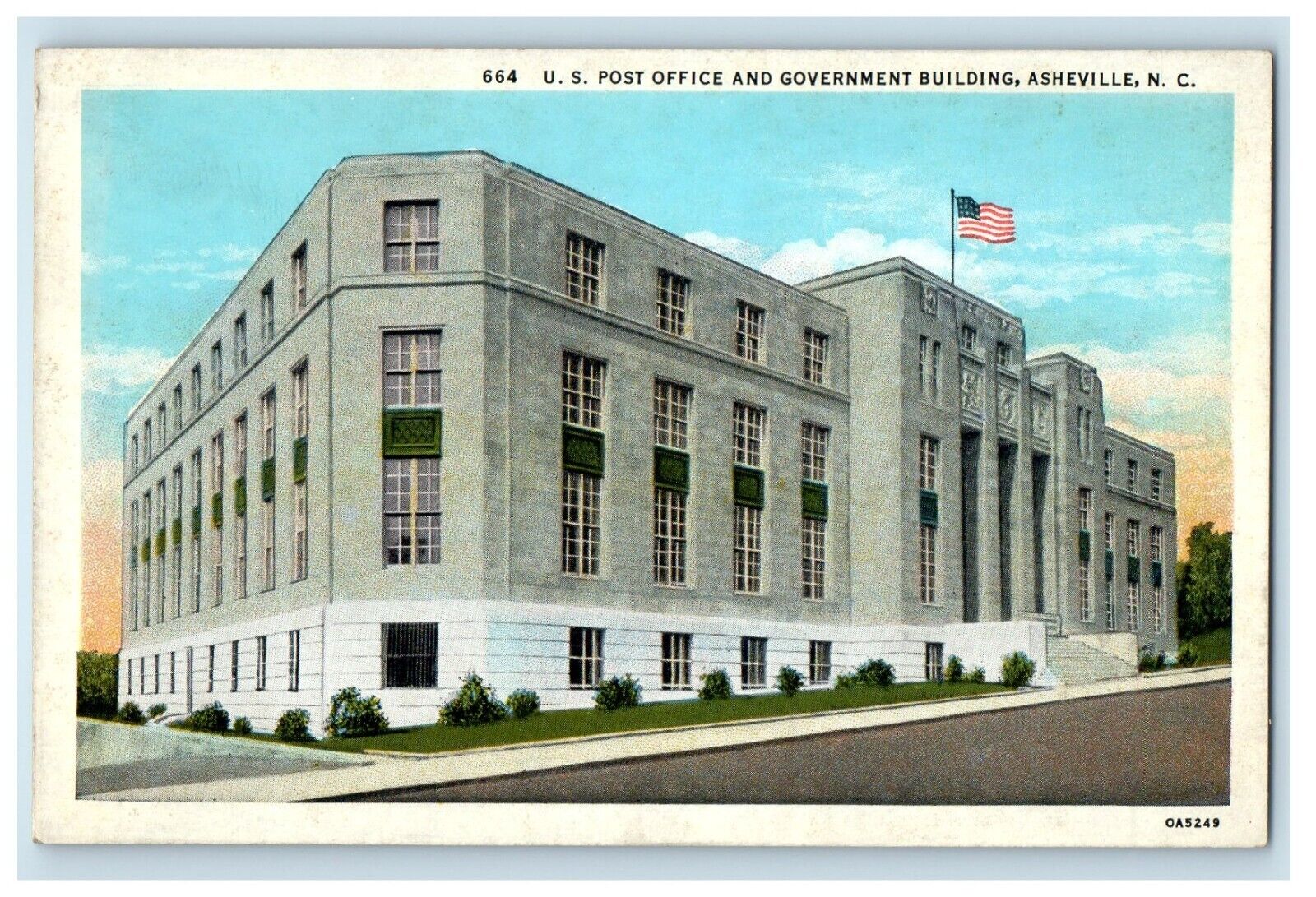 c1930's U.S Post Office Government Building Street View Asheville NC Postcard