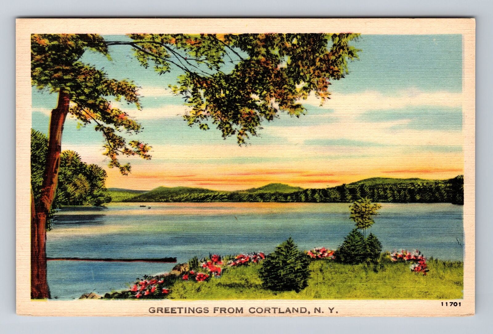 Cortland NY-New York, Scenic Greetings, Lake Side, Antique Vintage Postcard