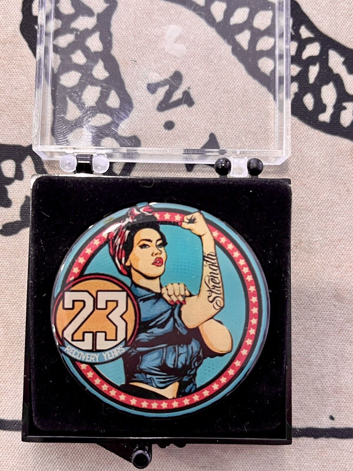 23 Year Sobriety Coin Rosey The Riveter.Beautiful Gift For Yourself Or Loved One