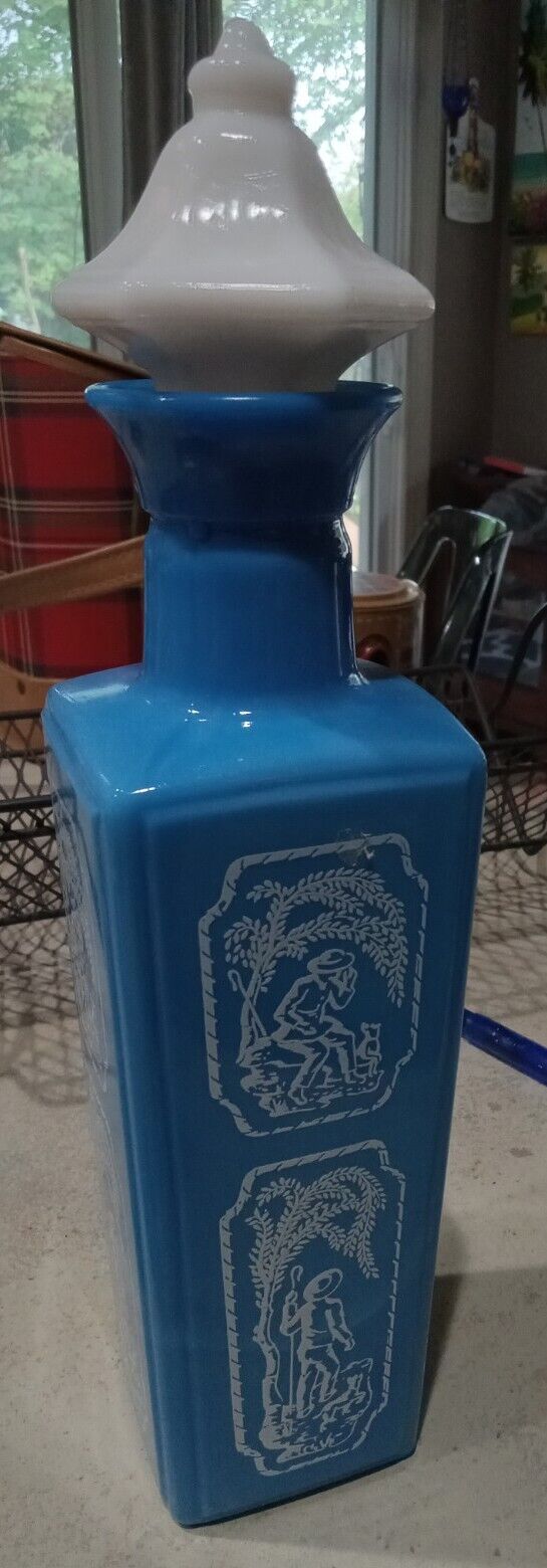 1965 JIM BEAM Whiskey DECANTER Bottle Cameo Blue White Cork Dog Shepherd 