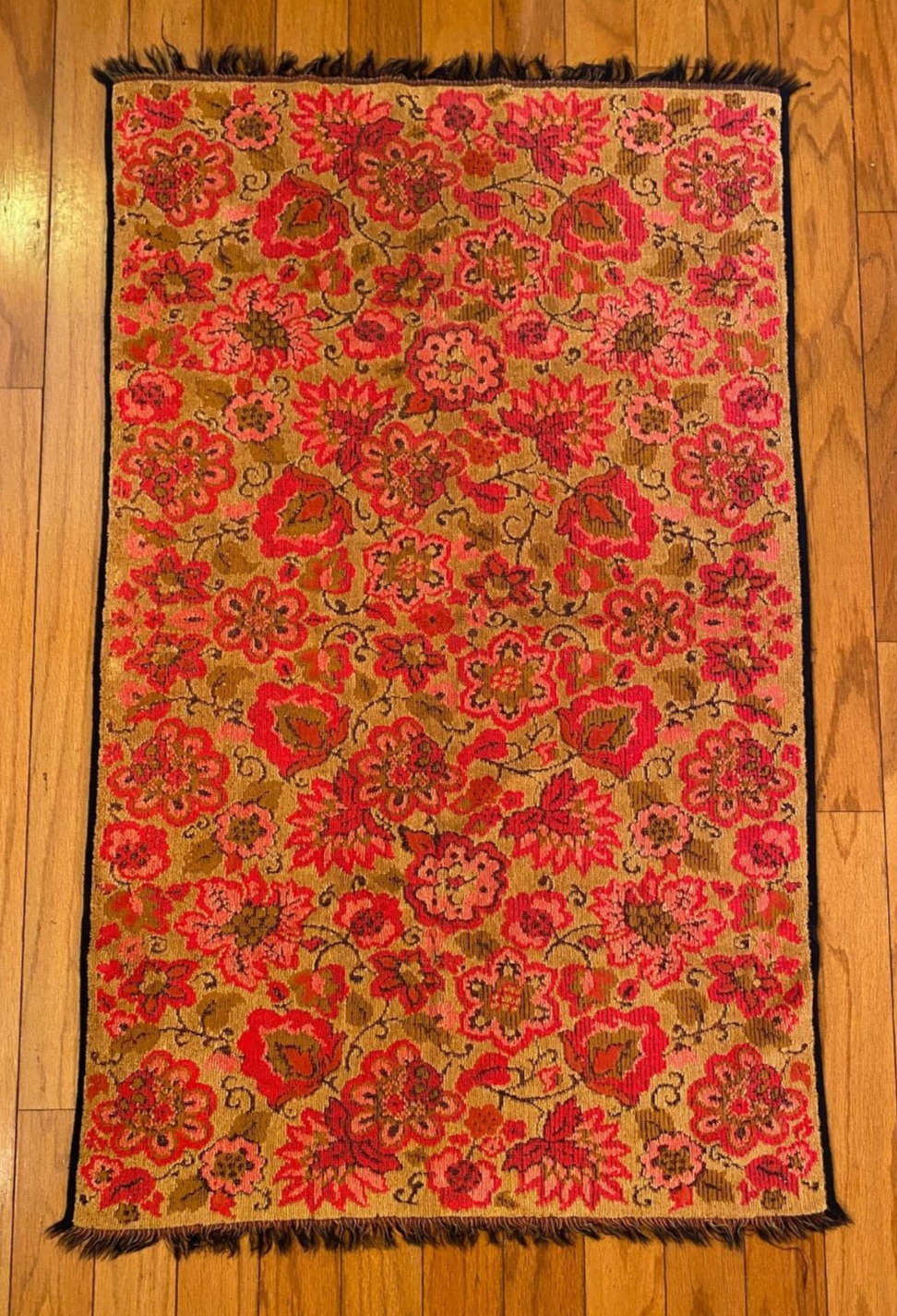 Vintage CANNON Royal Family BATH TOWEL Jacobean Floral PINK GOLD Red Brown Rare