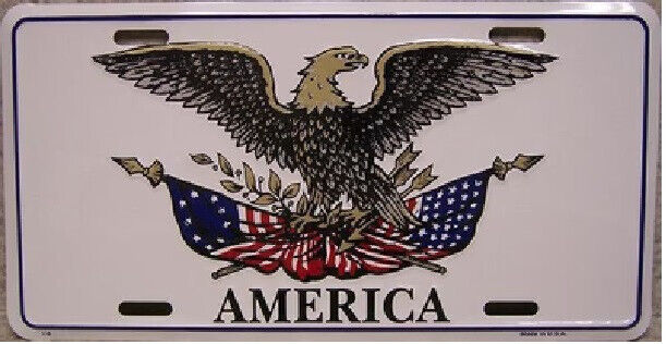AMERICAN EAGLE PATRIOTIC USA WHITE Aluminum Embossed License Plate