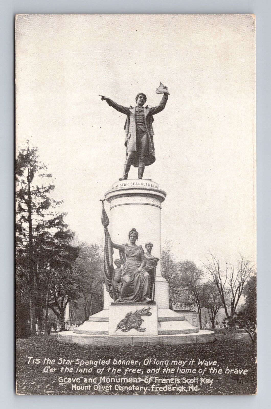 Frederick MD- Maryland, Grave And Monument Francis Scott Key, Vintage Postcard