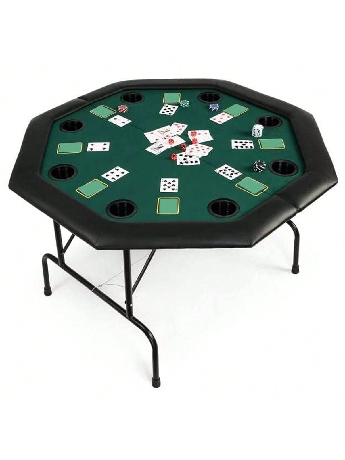 Folding Poker Table Octagon 8 Player Casino Leisure Texas Blackjack W/Cup Holder
