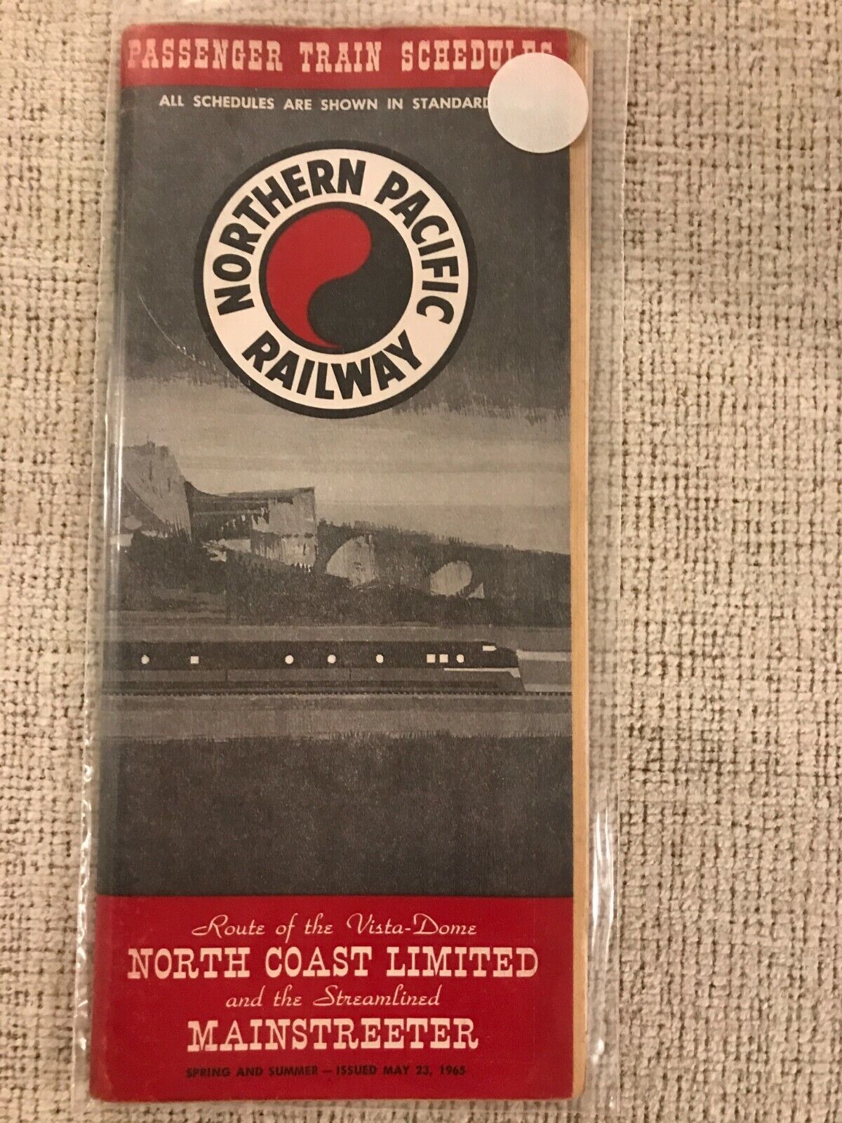 May 23, 1965 Northern Pacific Railroad Passenger Timetable.  Used