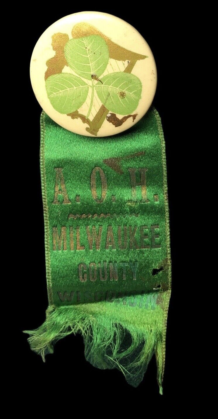 Antique 1896 Milwaukee AOH A.O.H. Ancient Order Hibernians Irish Badge Button